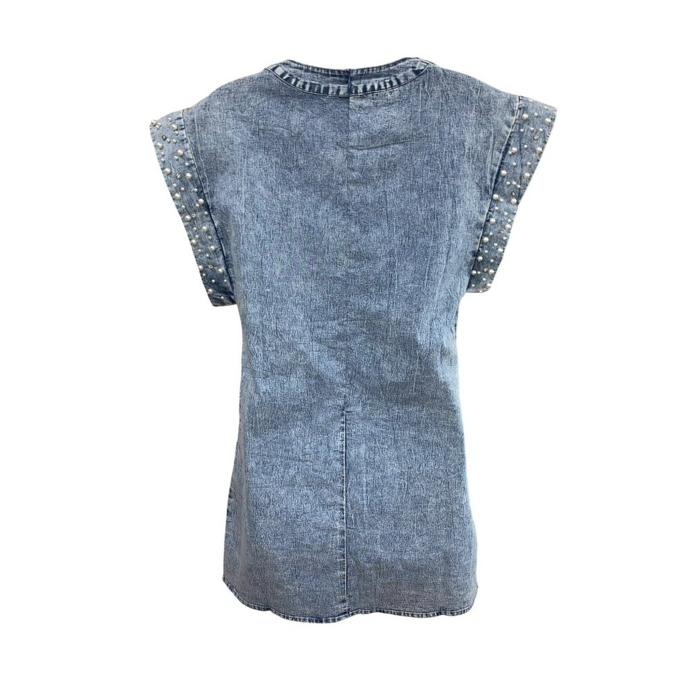 LALA Factory Ladies Denim Dress with Pearl and Stud details Size Large - Picture 3 of 13